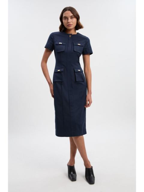 KAREN MILLEN Techno Short Sleeve Hardware Detail Woven Midi Dress