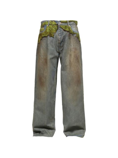 doublet moss-detail wide-leg jeans