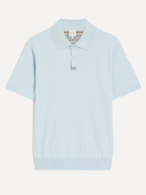 Paul Smith Blue Knitted Signature Stripe Trim Polo Shirt