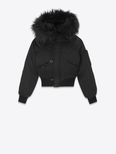 SAINT LAURENT bomber jacket in satin and animal-free fur