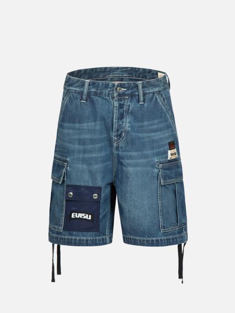 EVISU SEAGULL PRINT CARGO DENIM SHORTS