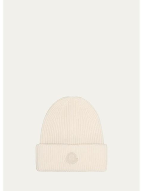 Moncler Men's Cashmere Ribbed Leather-Label Beanie Hat