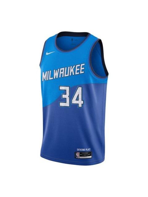 Nike Men's Nike NBA SW Fan Edition Milwaukee Bucks 20-21 City Limited No.34 Basketball Blue Jersey CN1743