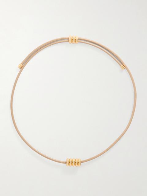 DÉHANCHE Hollyhock Beaded Gold-toned Leather Necklace