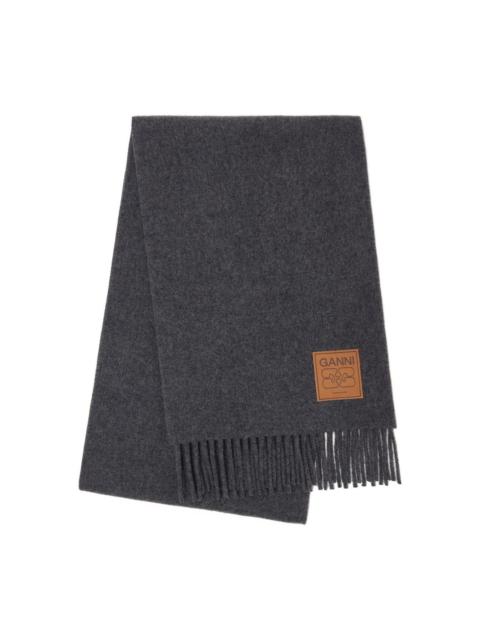 GANNI logo-patch fringed scarf