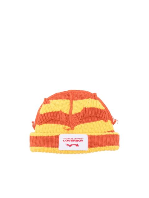 CHARLES JEFFREY LOVERBOY Chunky Ears striped beanie hat