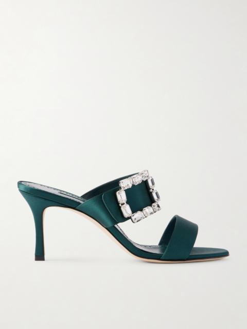 Manolo Blahnik Mayjousan 70 Crystal-embellished Satin Mules
