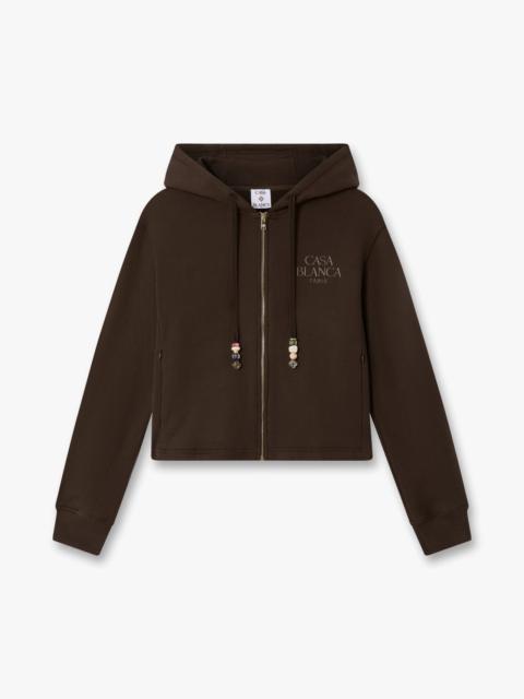 CASABLANCA Dark Brown Cropped Zip-Up Hooded Sweatshirt | Casablanca Paris