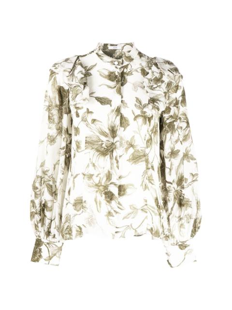 floral-print bishop-sleeve blouse