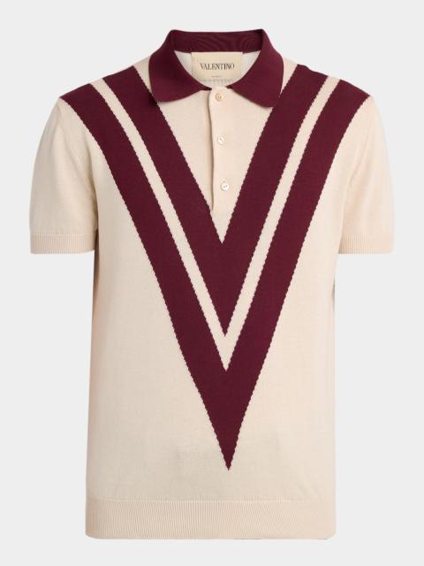 Valentino Men's Inlaid V Cotton Knit Polo Shirt
