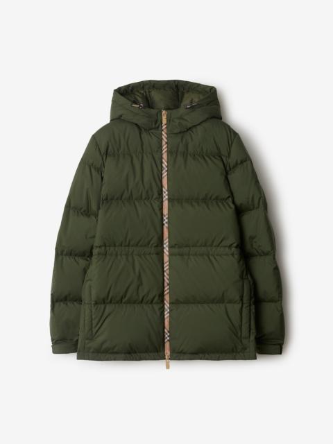 Burberry Check Trim Nylon Hooded Puffer Jacket