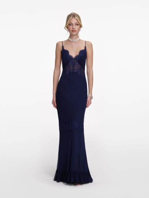 self-portrait Navy Lace Georgette Maxi Dress