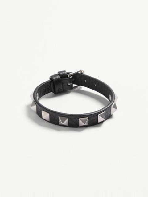 Valentino ROCKSTUD LEATHER BRACELET WITH RUTHENIUM STUDS