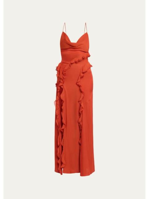 RONNY KOBO Milena Backless Ruffle Chiffon Maxi Dress