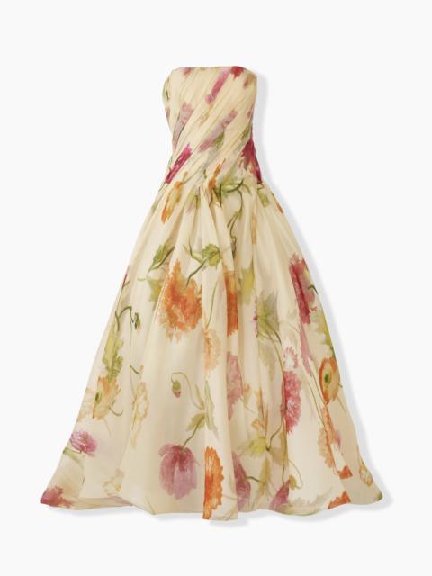 CAROLINA HERRERA Poppy-Print Organza High-Low Gown
