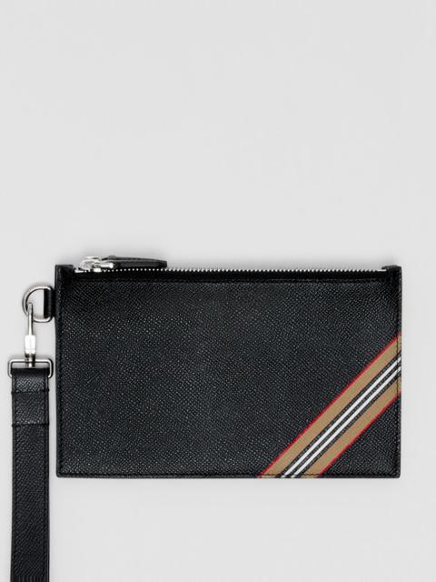 Burberry Icon Stripe Print Grainy Leather Zip Pouch