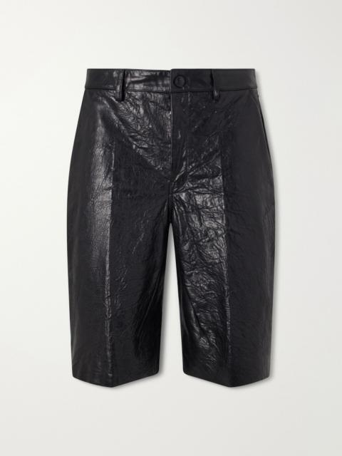 Rick Owens Straight-Leg Full-Grain Leather Shorts Black