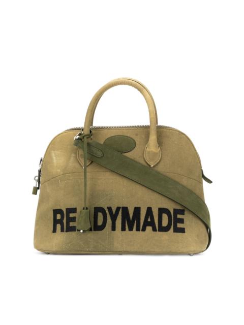 READYMADE Logo-Print Webbing-Trimmed Waxed Cotton-Canvas Tote Bag