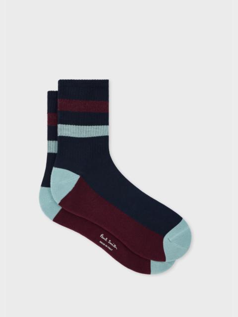 Paul Smith Navy and Burgundy Ribbed Socks