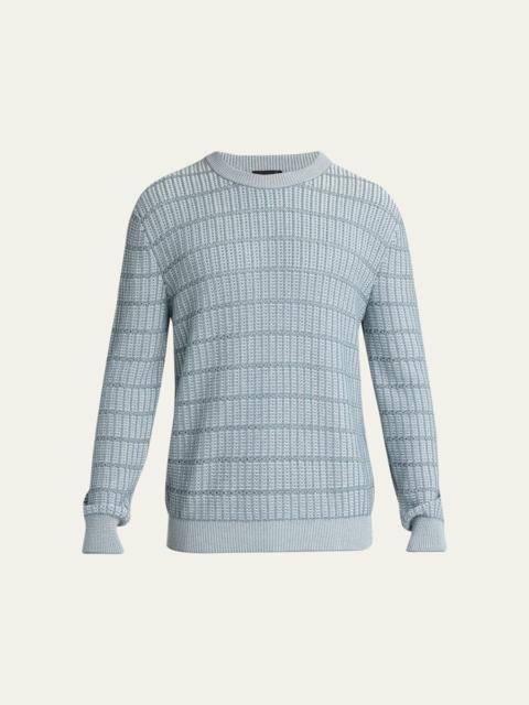 Brioni Men's Cotton and Linen Grid Knit Crewneck Sweater