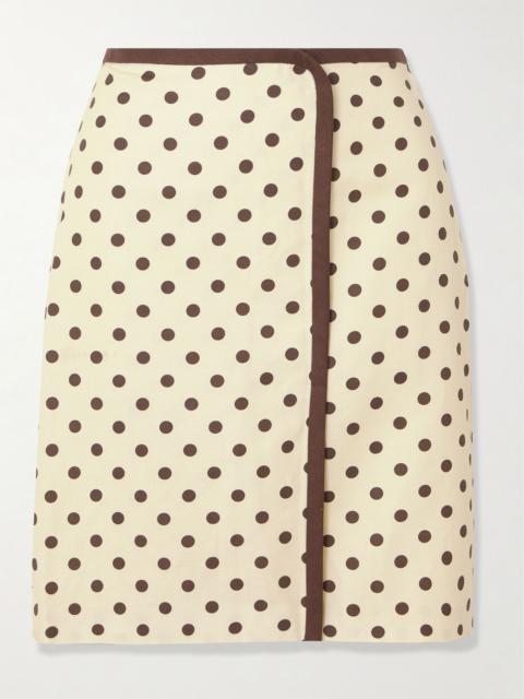POSSE Bowie wrap-effect polka-dot linen and cotton-blend midi skirt Cream