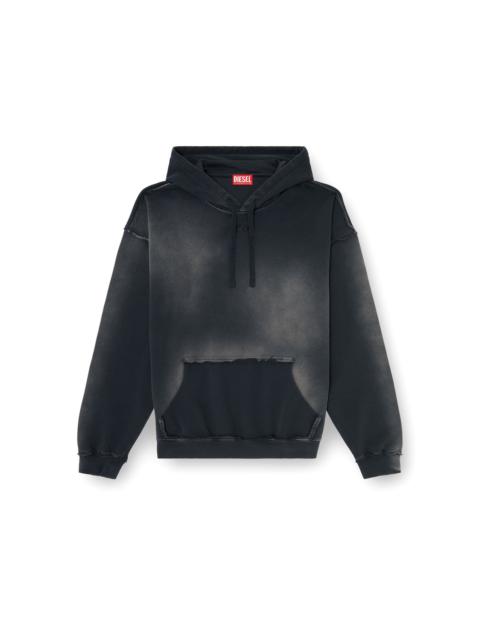 Diesel FADED COTTON HOODIE WITH FRAYED DETAILS
