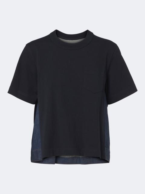sacai Cotton jersey and denim T-shirt