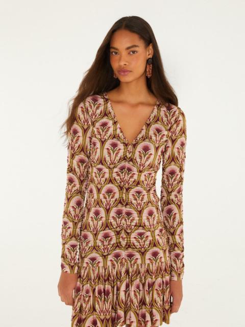 FARM RIO Garden Medal Long Sleeve Ruched Mini Dress