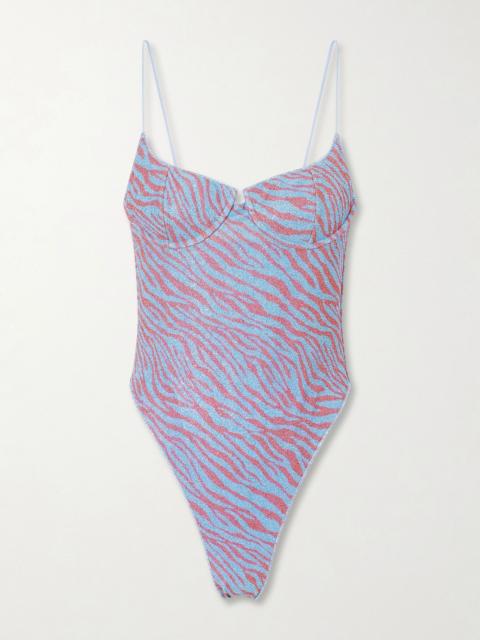 Oséree Animalier printed Lurex swimsuit Blue