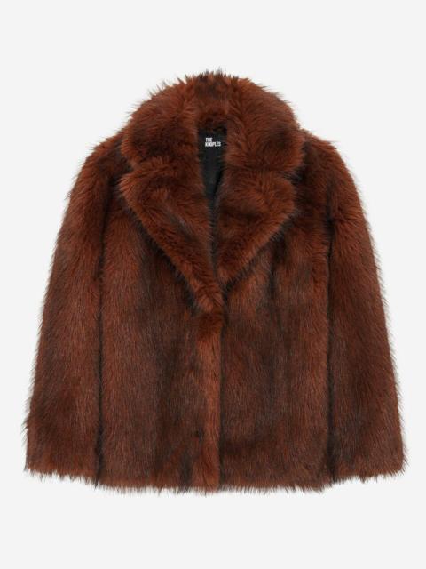 The Kooples BROWN FUR-EFFECT SHORT COAT