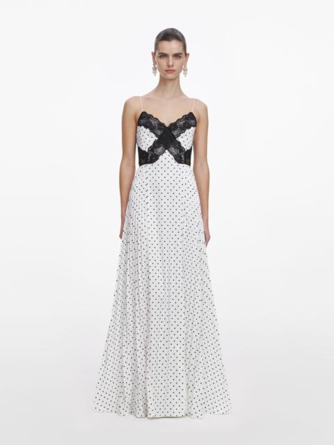 White Polka Dot Satin Lace Maxi Dress