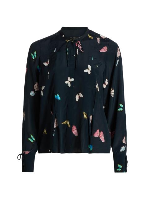 rag & bone Women's Arden Butterfly-Printed Pleated Blouse - Black Butterfly Multi