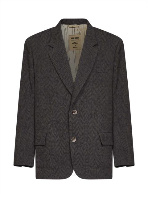 UMA WANG Brown and blue stretch wool chevron Java blazer