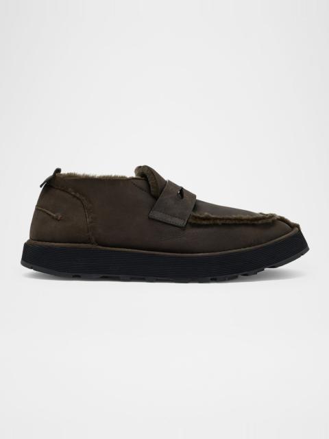 GIORGIO ARMANI Men's Leather Shearling-Lined Moccasin Shoes