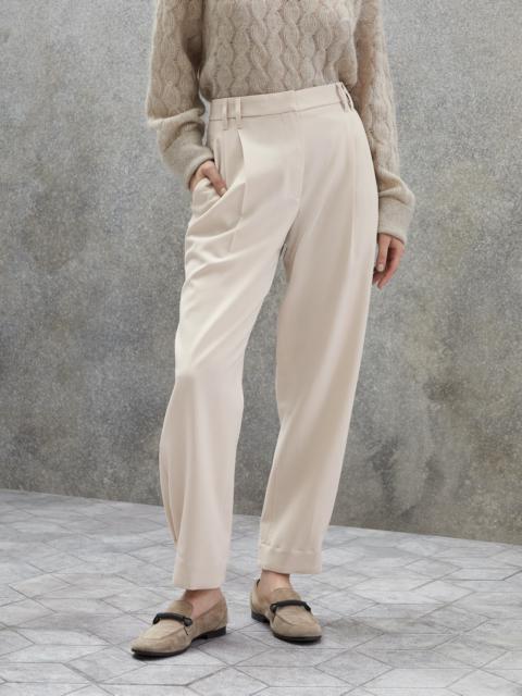 Brunello Cucinelli Viscose and virgin wool gabardine slouchy trousers with monili