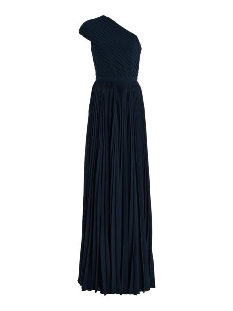 MICHAEL KORS COLLECTION One-Shoulder Pleated Georgette Gown blue