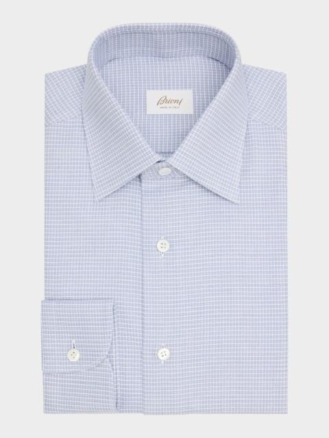 Brioni Men's Cotton Textured-Check Point Collar Dress Shirt