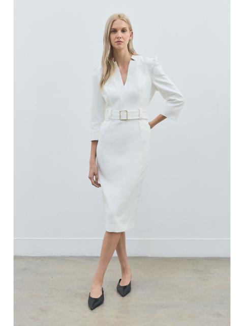 KAREN MILLEN Petite Forever Structured Crepe Belted Forever Midi Dress