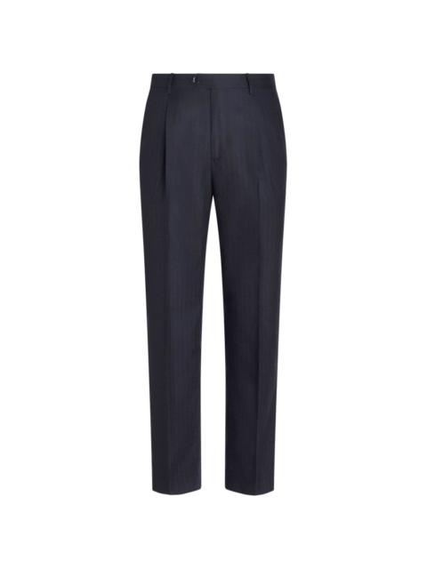 pinstriped wool trousers