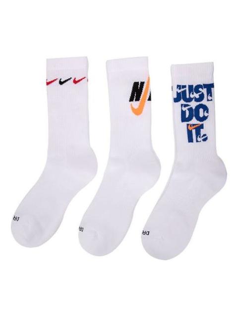 Nike Nike Printing Logo Athleisure Casual Sports Socks 3 Pairs White DH3822-902