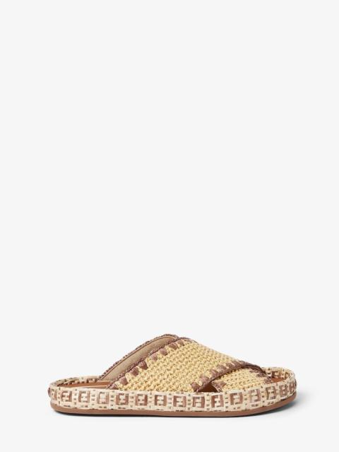 FENDI Slides Beige raffia flats