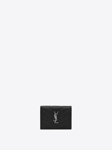 SAINT LAURENT cassandre saint laurent matelassé flap card case in grain de poudre embossed leather