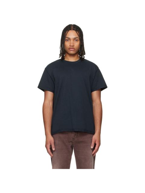 LES TIEN Black Lightweight Binded Neck Inside Out T-shirt