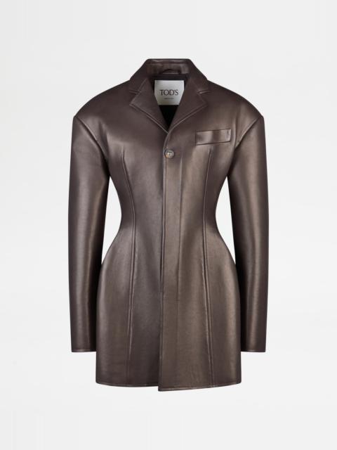 Tod's SLIM-FIT JACKET IN LEATHER - BROWN