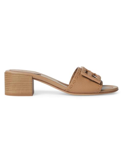 FENDI Women's Vitello 45MM Logo Leather Mules - Cammello Bag