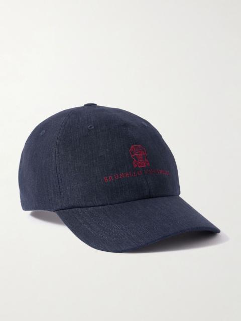 Brunello Cucinelli Logo-Embroidered Linen Baseball Cap Navy