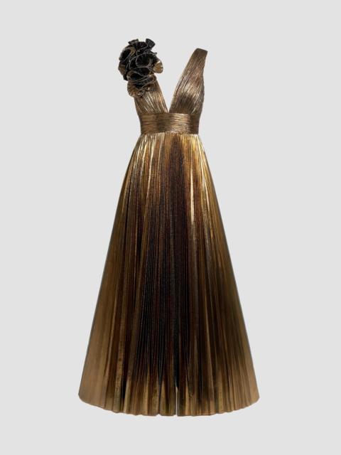 MAC DUGGAL Women's Metallic Pleated Ombré Gown - Antique Gold