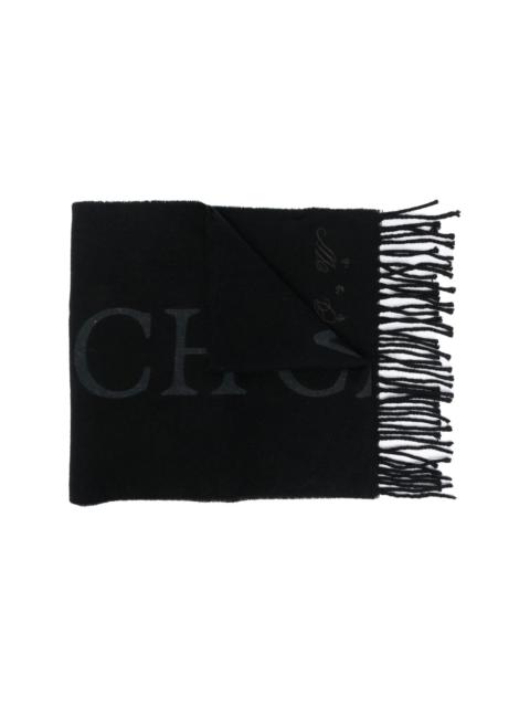 Quote-motif fringed scarf