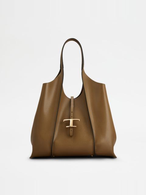 Tod's T TIMELESS SHOPPING BAG IN LEATHER MEDIUM - BROWN