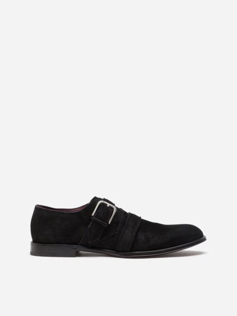 Velvet calfskin monk strap shoes